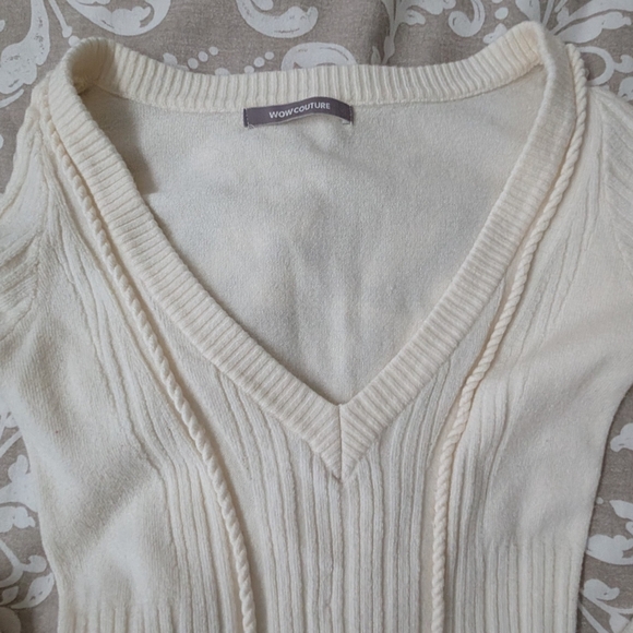 WOW Couture Cream V-Neck Ribbed Knit Dress - Picture 2 of 10